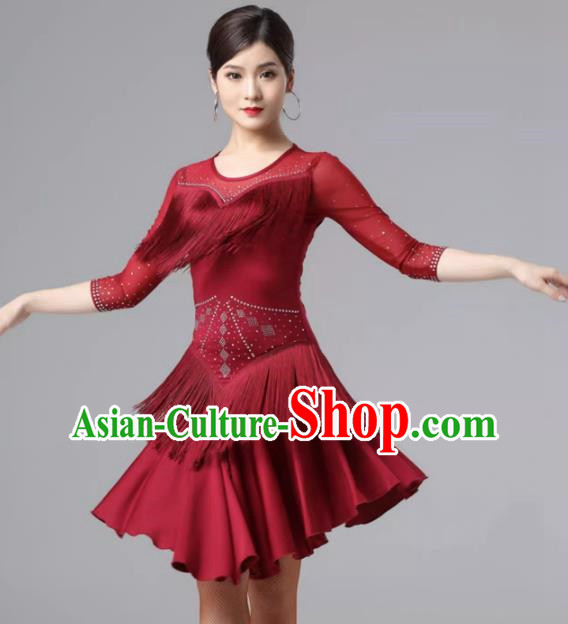 Latin Dance Skirt Performance Clothing Female Adult Modern Jazz Rumba Tassel Professional Competition Clothing Group Training Clothing