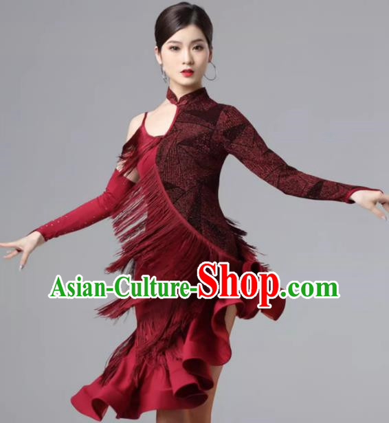Latin Dance Skirt Performance Out Service Female Adult Group Professional Competition Dance Sexy Fringed Dress