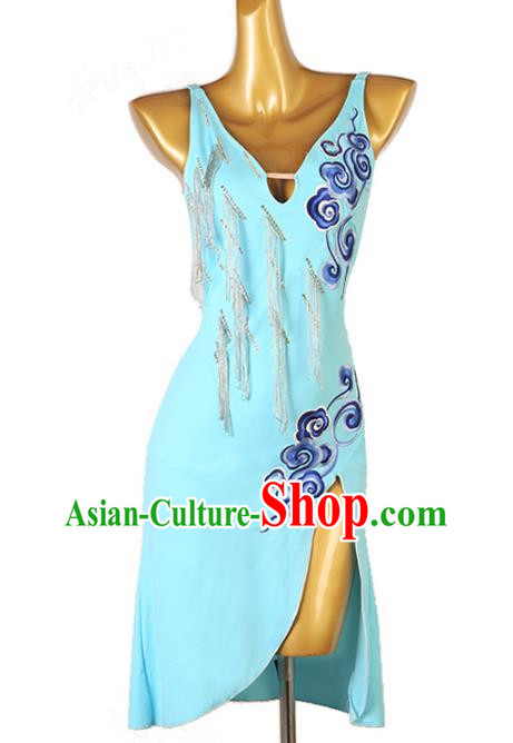 Latin Dance Skirt Dress Backless Show Competition Dance Costume Diamond Studded Rumba Chacha Dance Skirt