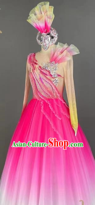 Opening Dance Big Swing Skirt Female Rose Red Blessing Motherland Dance Costume Accompaniment Dance Costume Modern Stage Suit