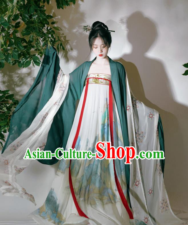 Chinese Ancient Princess Ink Painting Dresses Tang Dynasty Young Woman Costumes Traditional Hanfu Ruquan