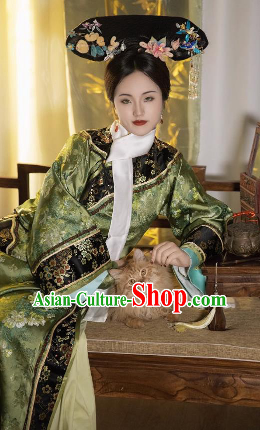 China TV Series Palace Woman Green Dress Ancient Empress Costumes Qing Dynasty Imperial Consort Clothing
