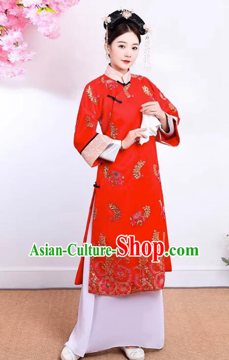 China Ancient Royal Princess Costumes Qing Dynasty Court Lady Clothing TV Series Manchu Woman Red Dress