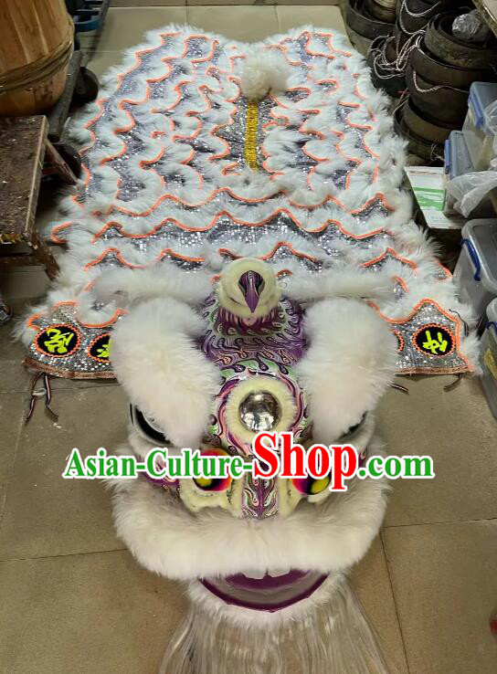 Handmade China Purple Fut San Lion Head with White Wool New Year Parade World Competition Lion Dance Costume Complete Set