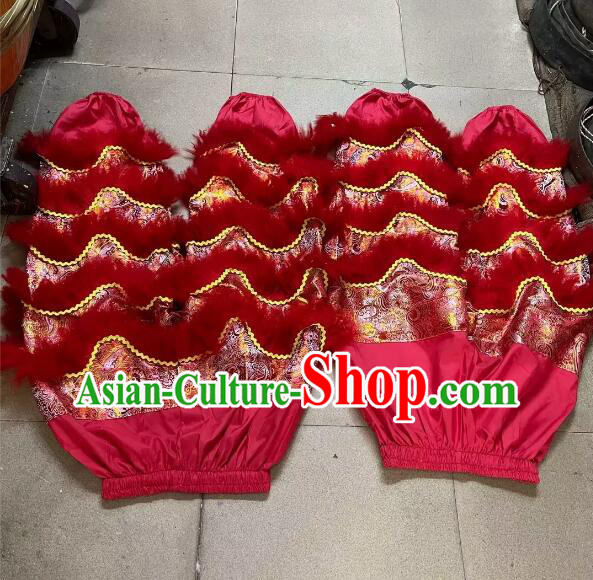 Handmade World Lion Dance Competition Fur Costumes 2 Pairs Lion Dance Pants Adult Size Red Satin Trousers with Red Fur