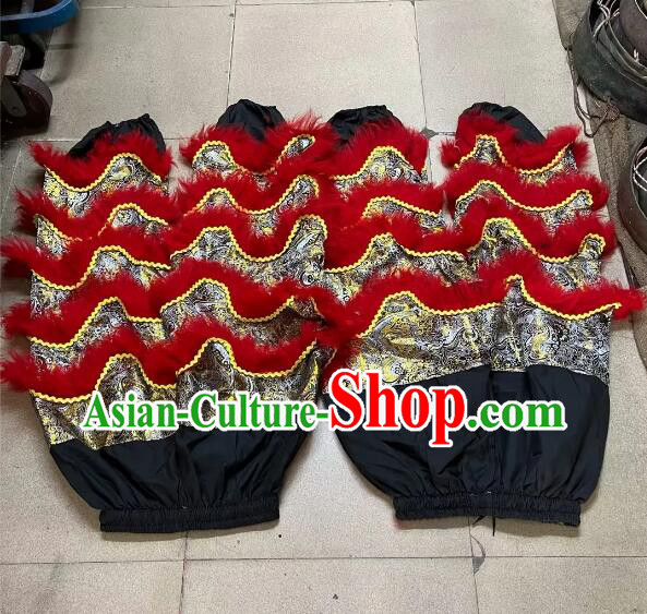 Adult Size Black Satin Trousers with Red Fur Handmade World Lion Dance Competition Fur Costumes 2 Pairs Lion Dance Pants