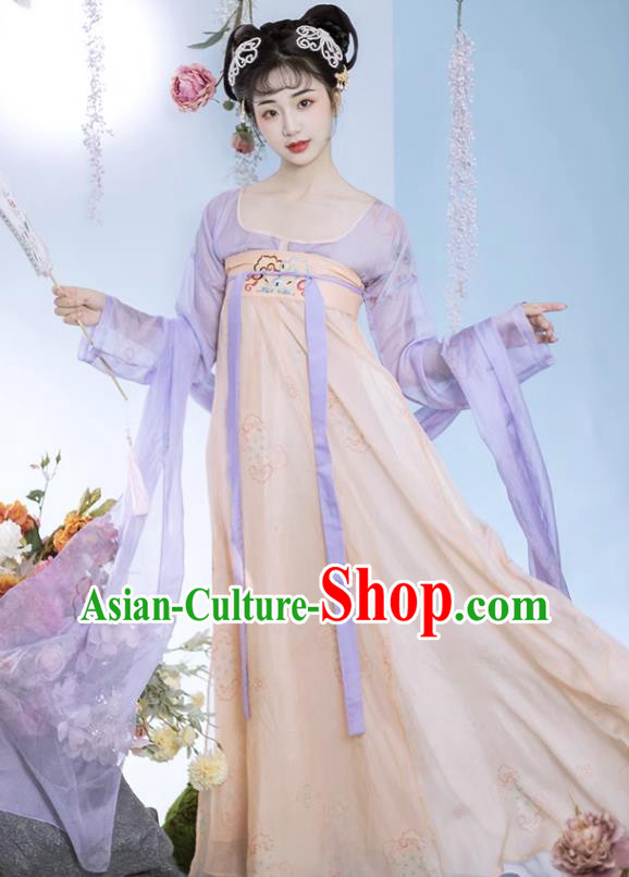 China Tang Dynasty Young Woman Dress Traditional Hanfu Clothing Ancient Palace Lady Costume