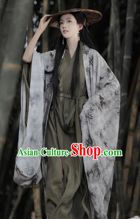 China Ancient Swordsman Hanfu Jin Dynasty Clothing Traditional Ink Painting Bamboo Costumes for Women for Men
