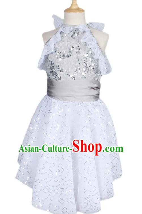 Long Skirt Female Latin Modern Dance Skirt Stage Dress Sequin Gauze Dress