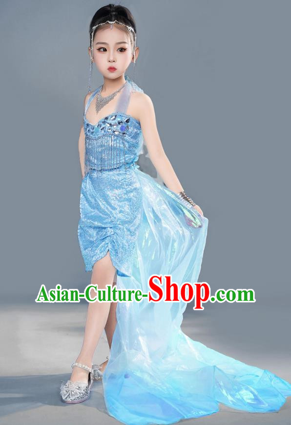 Girls Catwalk Dress Mermaid Princess Dress Flash Diamond Tassel Children Costume