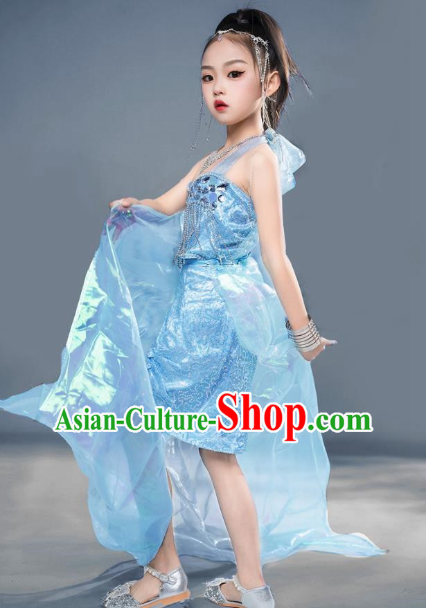 Girls Catwalk Dress Mermaid Princess Dress Flash Diamond Tassel Children Costume