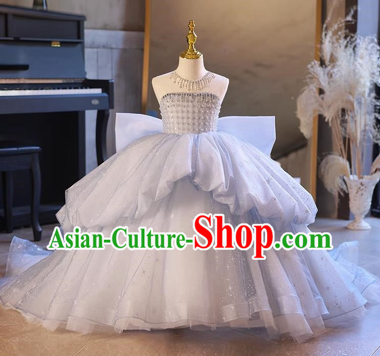Children Dress Girl Tube Top Model Catwalk Show Trailing Princess Dress Little Girl Birthday Piano Performance Dress