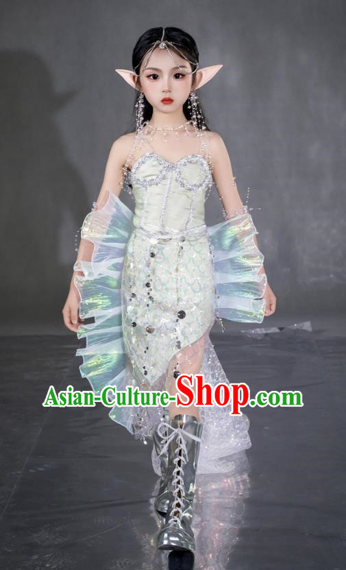 Mermaid Ji Sequined Mermaid Dress Girls Dress COS Mermaid Costume Children Ocean Wind Catwalk Costume Mermaid