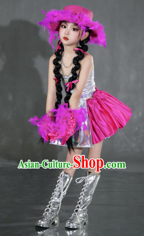 Girls Rose Red Tide Dress Yuan Universe Technology Style Sweet And Cool Princess Dress Six One Children Catwalk Performance Dress