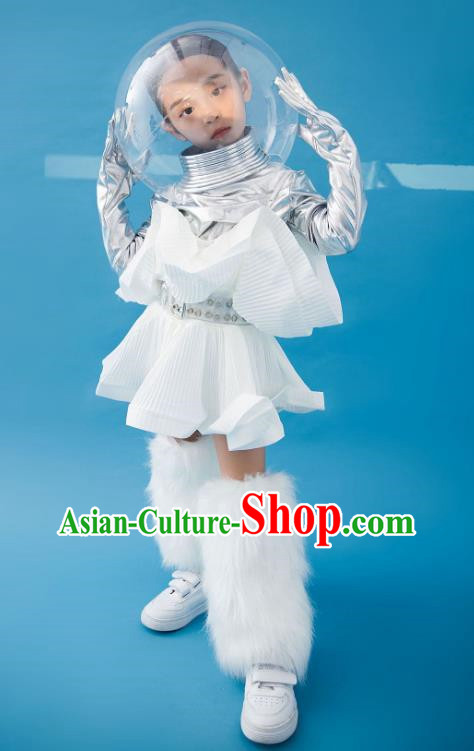 Girls Catwalk Trendy Clothing Futuristic Sense Of Technology Space Suit Astronaut Silver Model Car Model Yuan Universe T Stage Performance