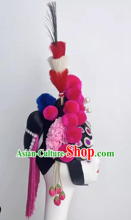 Chinese Style Dance Performance Opera Dance Headdress Pompom Peacock Hair Pheasant Feather Art Test Dance Performance Headdress
