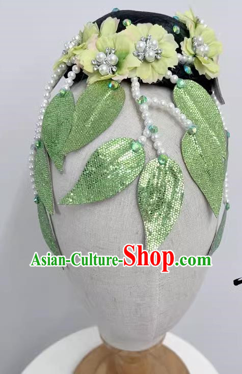 Chinese Classical Dance Fangchun Xing Wig Hair Bag Headdress Handmade Beaded Tassel Art Test Dance Headdress