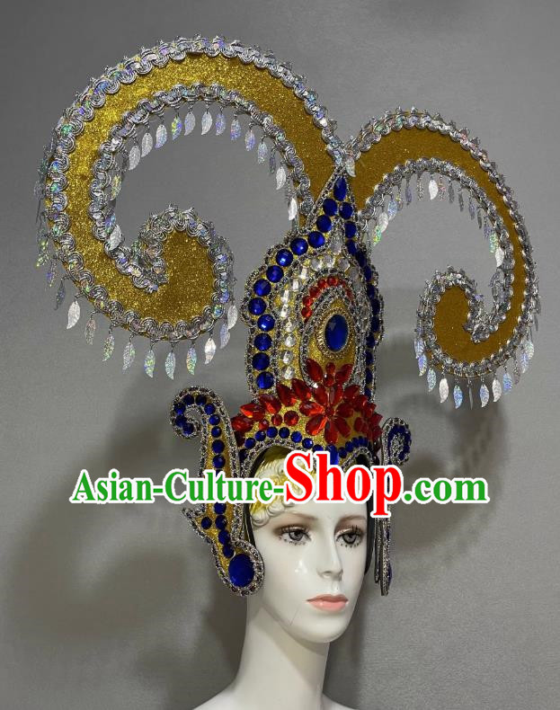 Horn Prologue Performance Show Feather Headdress Dance Team Samba Costumes Carnival Halloween