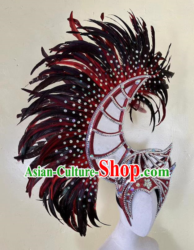 Red And Black Opening Dance Performance Feather Headdress Dance Team Samba Carnival Halloween