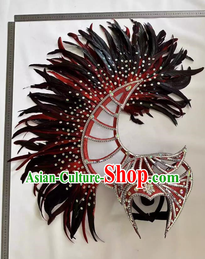 Red And Black Opening Dance Performance Feather Headdress Dance Team Samba Carnival Halloween