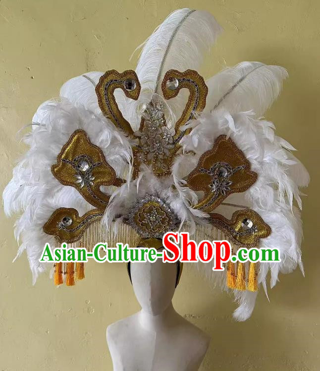 Luxurious White Opening Dance Show Feather Headdress Dance Team Samba Costumes Carnival Halloween