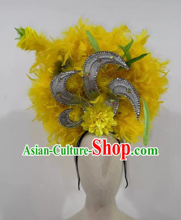 Yellow Feather Opening Dance Performance Show Feather Headdress Dance Team Samba Costumes Carnival Halloween