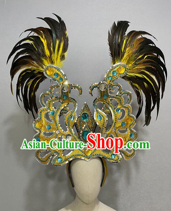 Gold Luxurious Opening Dance Performance Feather Headdress Dance Team Samba Costumes Carnival Halloween