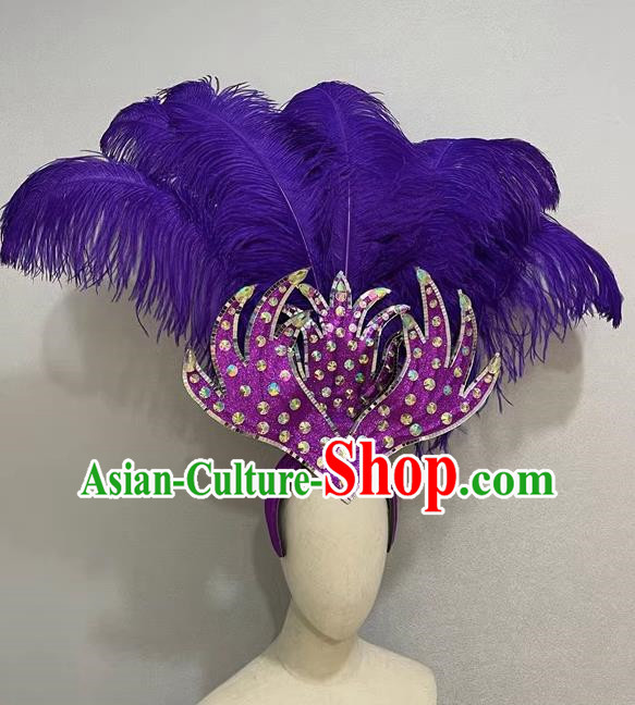 Purple Flowers Opening Dance Performance Show Feather Headdress Dance Team Samba Costumes Mardi Gras Halloween
