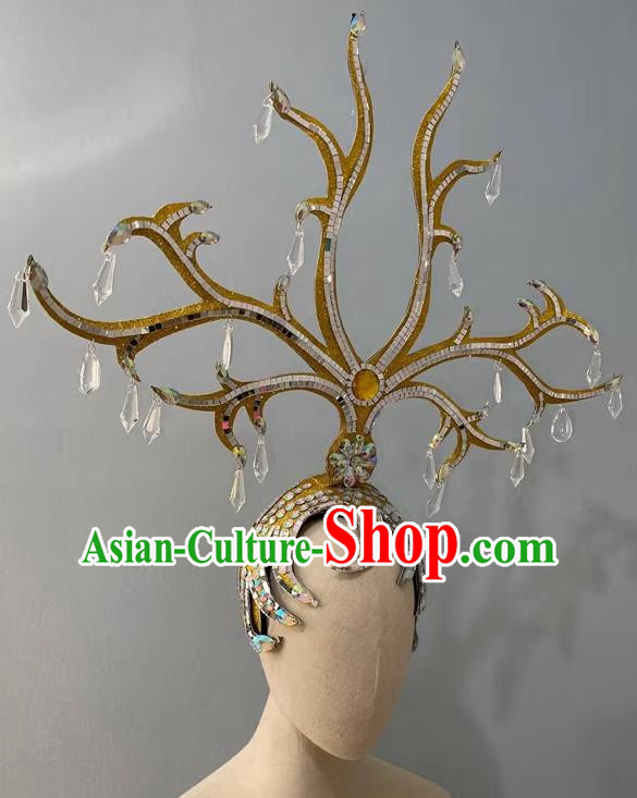 Gold Rhinestone Opening Dance Performance Show Feather Headdress Dance Team Samba Costume Carnival Halloween