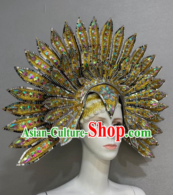 Golden Peacock Opening Dance Show Feather Headdress Dance Team Samba Costumes Carnival Halloween