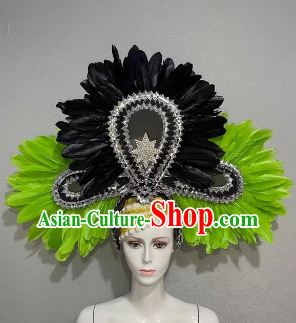 Black Green Feather Opening Dance Show Feather Headdress Dance Team Samba Costumes Carnival Halloween