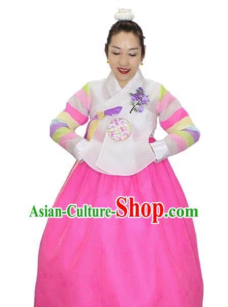 Korean White Colorful Section Traditional Costume Bride Wedding Toast Hanbok