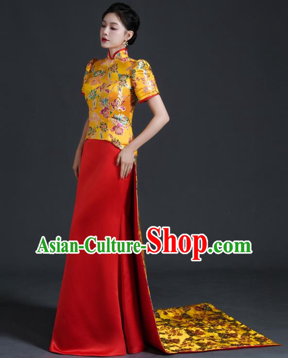 Chinese Style Top Banquet Evening Dress Long Tailing Stage Model Catwalk Costume Mermaid Self Cultivation Host Clothing