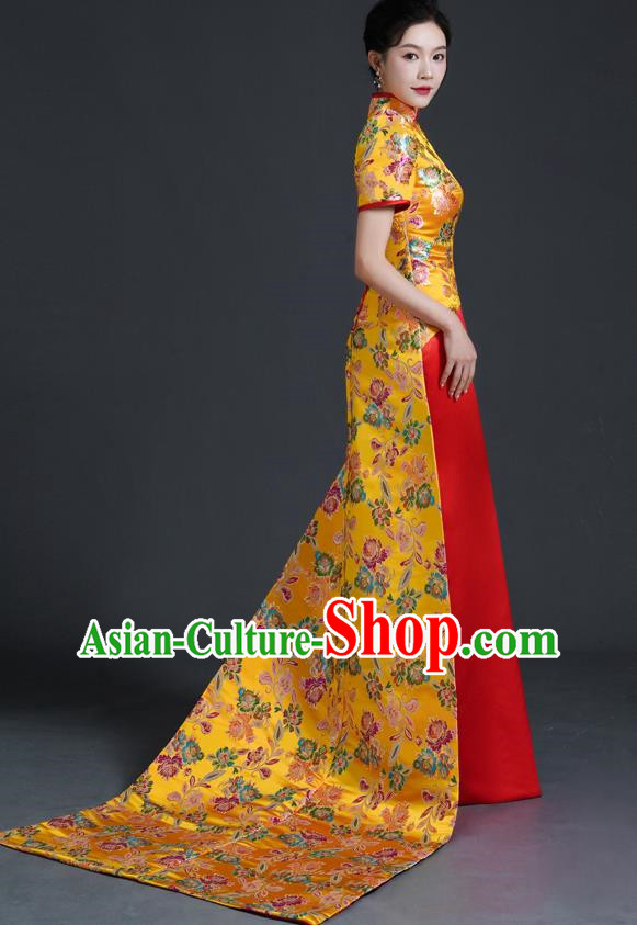 Chinese Style Top Banquet Evening Dress Long Tailing Stage Model Catwalk Costume Mermaid Self Cultivation Host Clothing