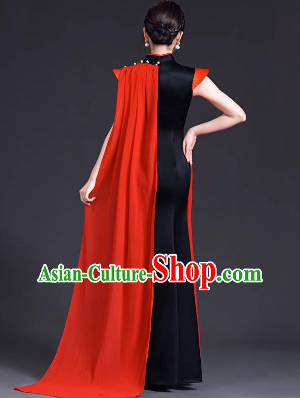 Top Evening Dress Temperament Stage Host Costume Chinese Style Improved Fishtail Long Cheongsam Dress