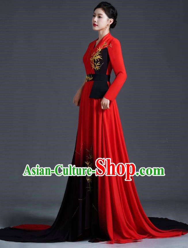 Chinese Style Top Banquet Evening Dress Model Catwalk Performance Costume Long Guzheng Playing Art Test Dress Tailing