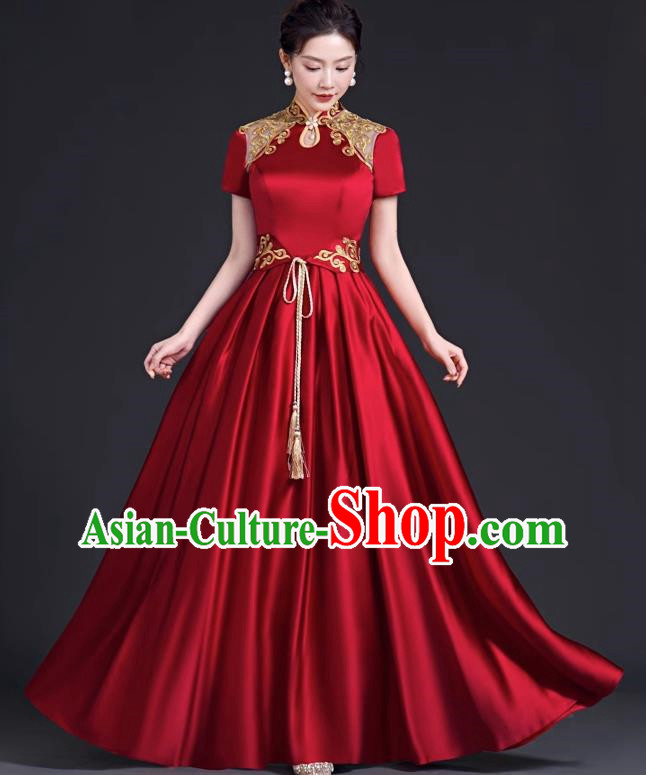 Top Banquet Evening Dress Annual Meeting Host Chorus Performance Clothing Temperament Wine Red Toast Dress