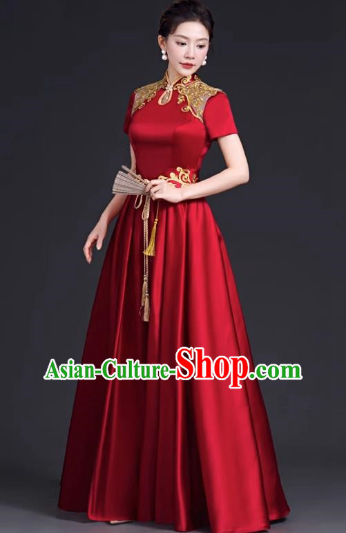 Top Banquet Evening Dress Annual Meeting Host Chorus Performance Clothing Temperament Wine Red Toast Dress