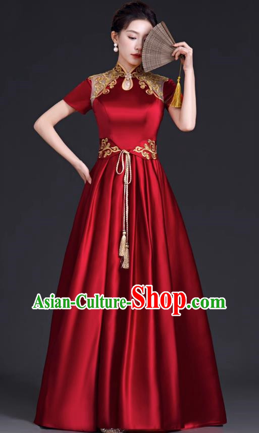 Top Banquet Evening Dress Annual Meeting Host Chorus Performance Clothing Temperament Wine Red Toast Dress