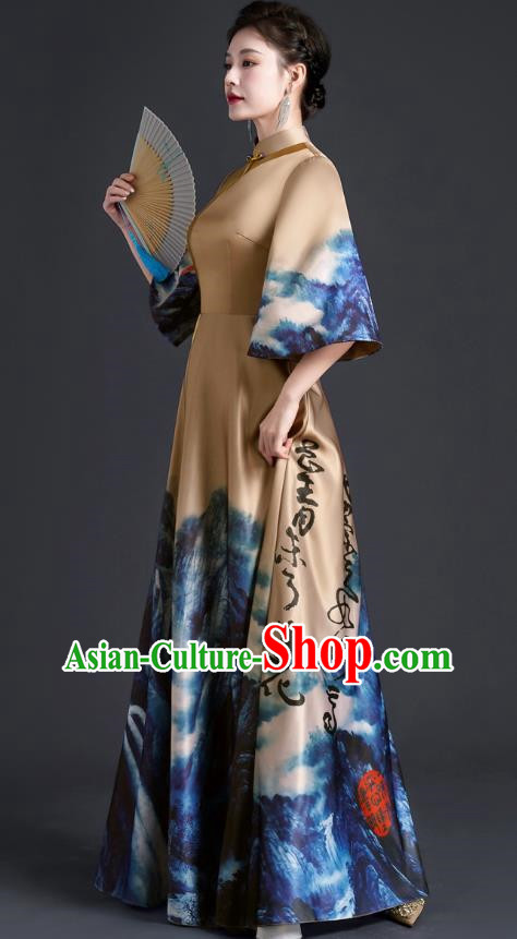 Chinese Style Top Atmospheric Banquet Evening Dress Long Section Annual Meeting Model Catwalk Show Costume Dress