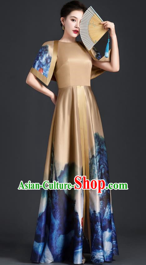 Chinese Style Top Atmospheric Landscape Painting Banquet Evening Dress Long Model Stage Catwalk Art Examination Performance Dress