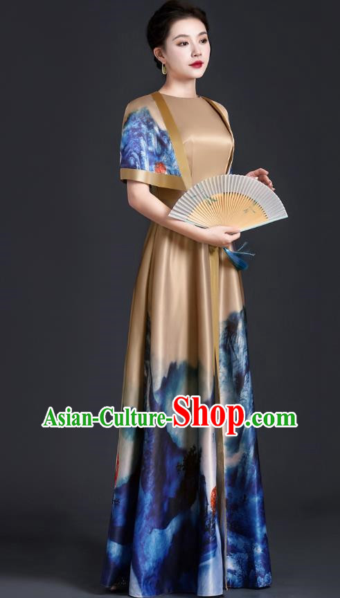 Chinese Style Top Atmospheric Landscape Painting Banquet Evening Dress Long Model Stage Catwalk Art Examination Performance Dress