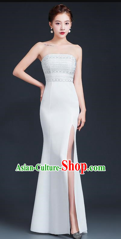 Sexy Tube Top Banquet Evening Dress Long Mermaid Slim Party Dress Party Dress White