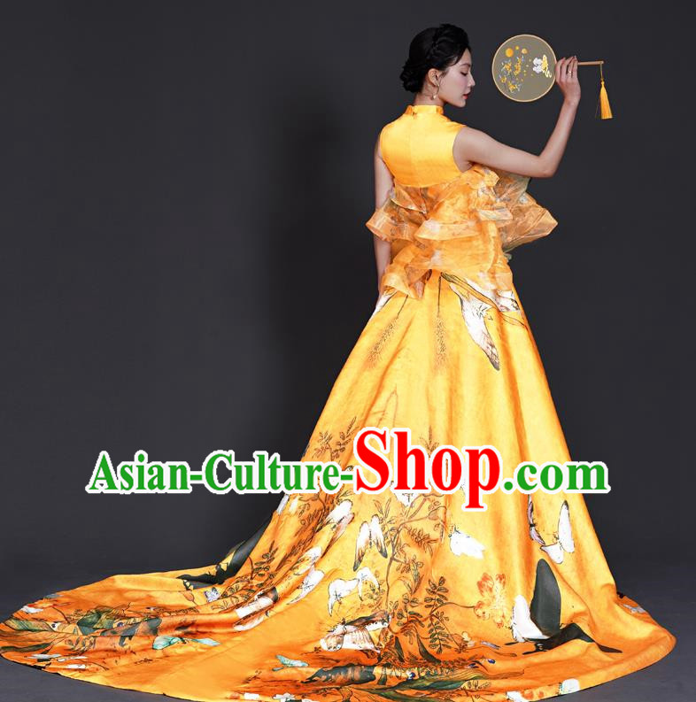 Chinese Style Top Big Tail Dress To Host The Banquet Dress Art Test Model Catwalk Show Exaggerated Performance Dress Skirt Self Cultivation