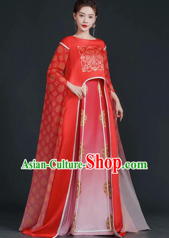 Top Chinese Style Evening Dress Model Stage Catwalk Performance Costume National Music Performance Art Test Dress
