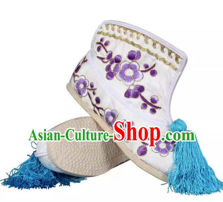 Purple Embroidered Melaleuca Bottom Flat Plum Blossom Fast Boots Color Fast Huadan Wudan Embroidered Shoes Handmade Shoes Chinese Style Ancient Costume Shoes Opera