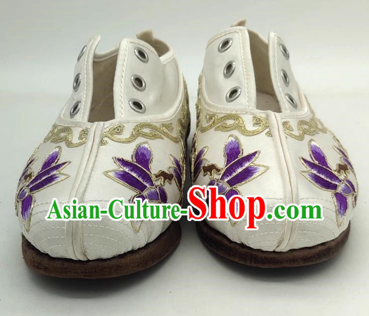 Chinese Opera Huadan Embroidered Shoes Miss Tsing Yi Flat Bottom Antique Costume