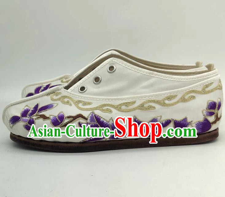 Chinese Opera Huadan Embroidered Shoes Miss Tsing Yi Flat Bottom Antique Costume