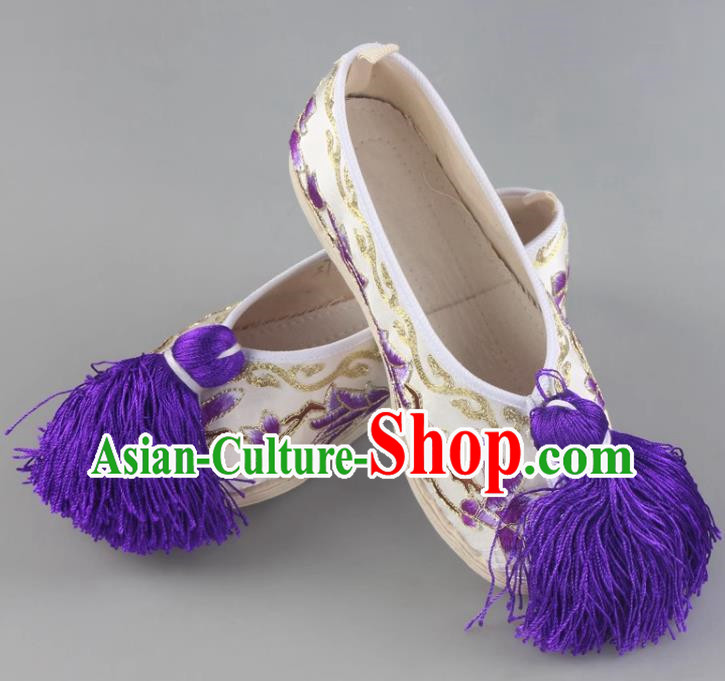 Melaleuca Bottom Magnolia Flower Flat Embroidered Shoes Traditional Handmade Shoes Cloth Sole Opera Classical Dance Chinese Style Ancient Costume
