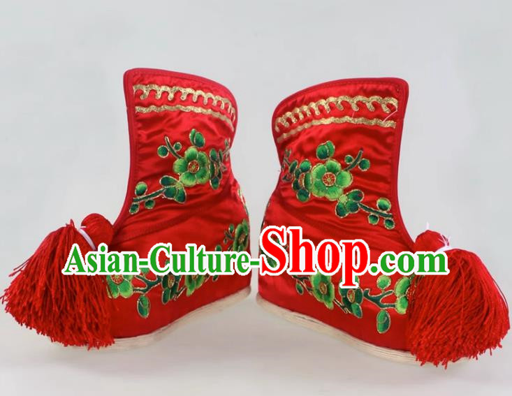 Thousand Layer Bottom Inner Heightened Plum Blossom Embroidered Fast Boots Opera Wudan Cloth Bottom Color Shoes Dance Shoe Dance Performance